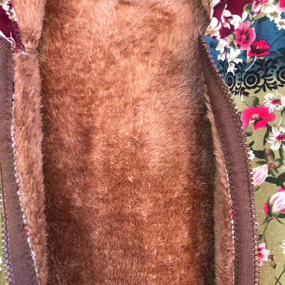 womens 2xl floral hoodie jacket zip up green burgundy blue fleece lined - Picture 4 of 11